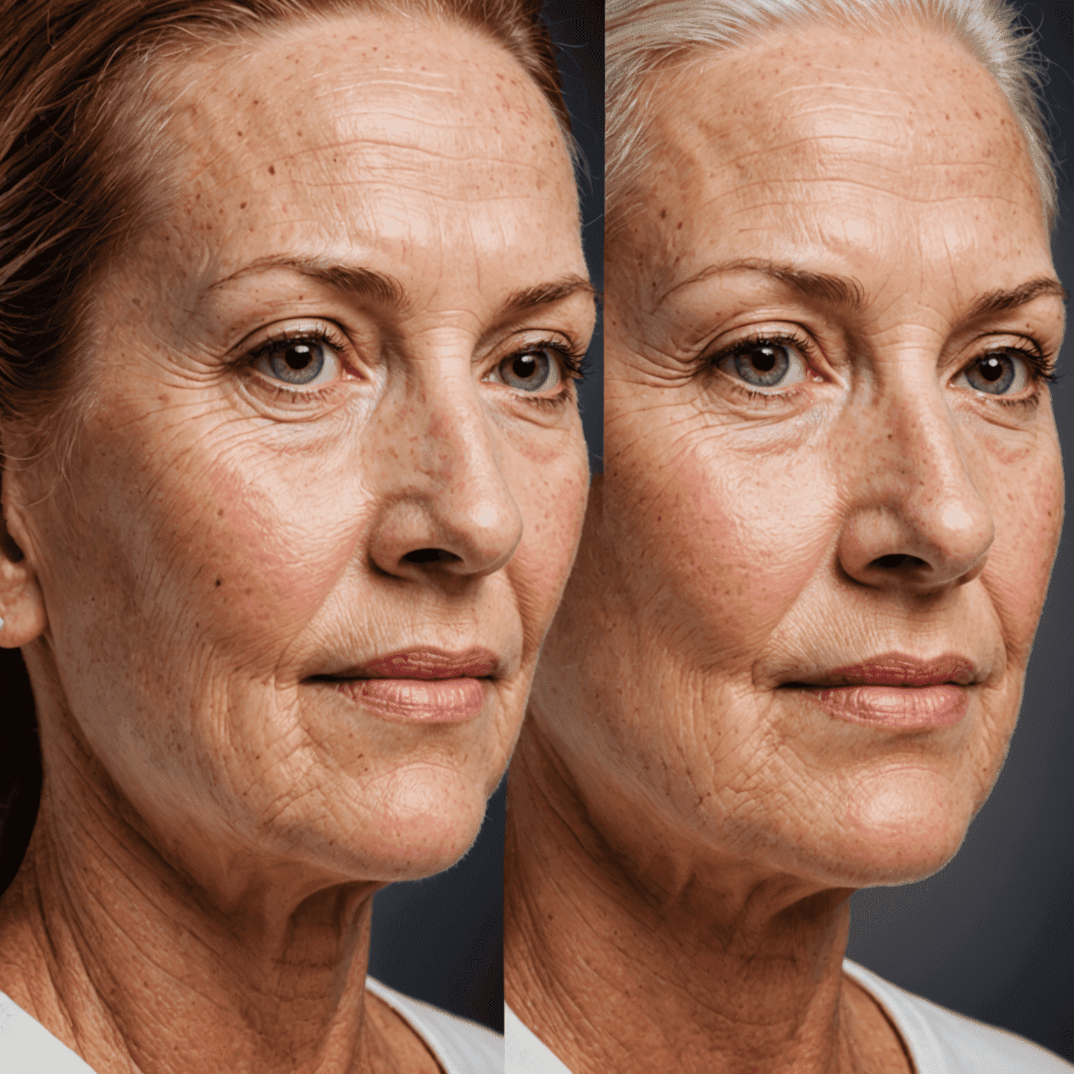 A series of before and after images showing the effects of anti-aging treatments. The image highlights smooth skin, reduced wrinkles, and a more youthful appearance.