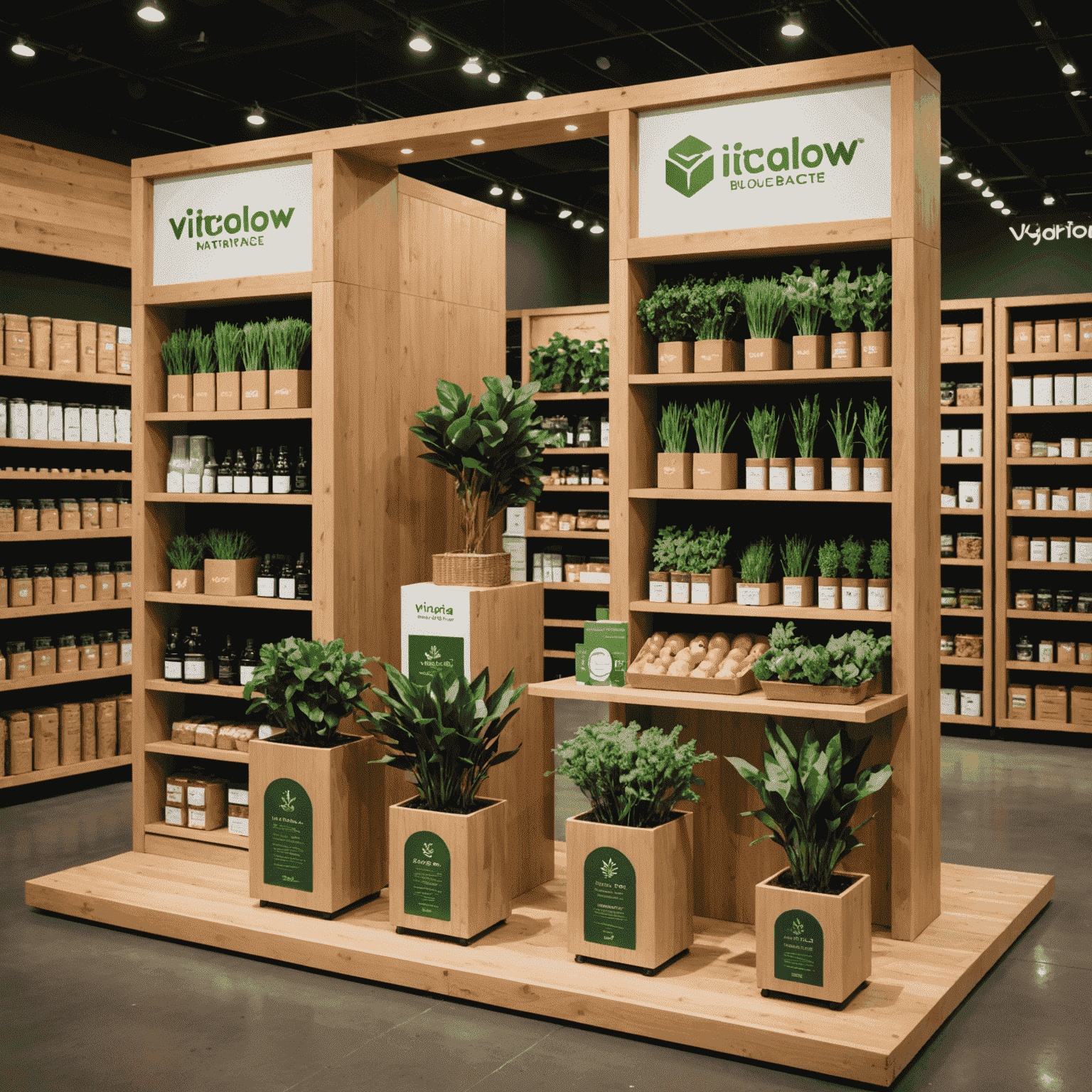 VitaGlow's eco-friendly product packaging and sustainable practices showcased in a visually appealing display
